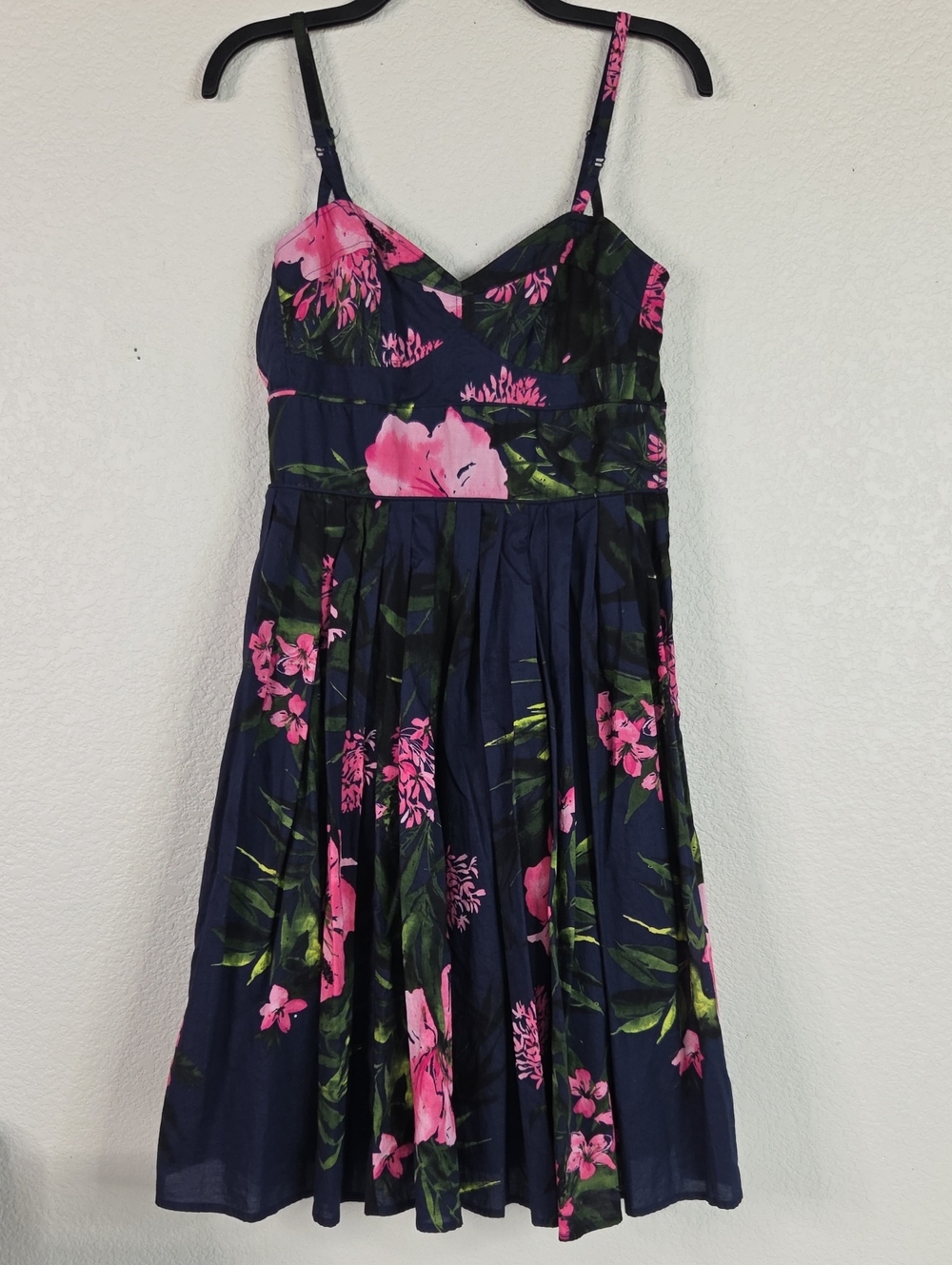 Aryeh Navy Blue Floral Midi Dress with Pink Flowers